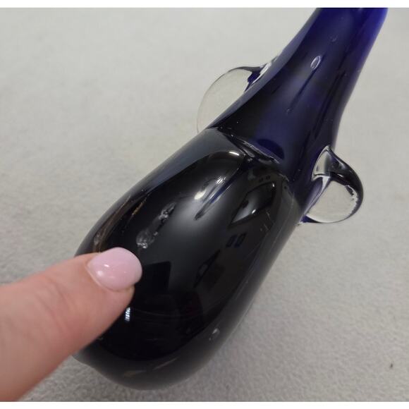 Art Glass Large Blue Elephant Trunk Up Gold Dust Paper weight - Picture 5 of 9